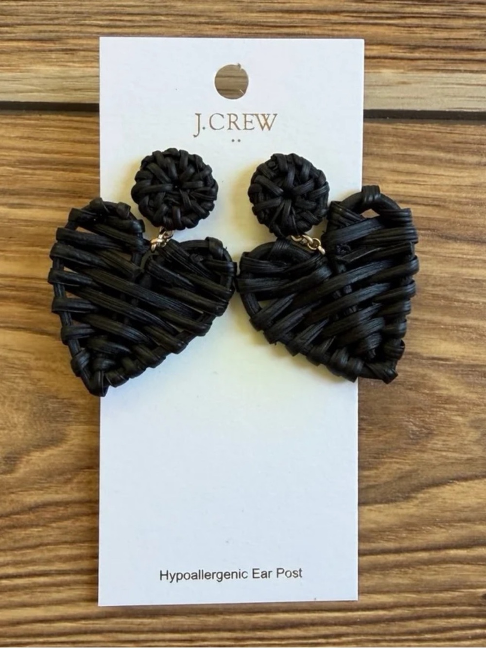 J. Crew Factory Woven Black Heart Statement Earrings